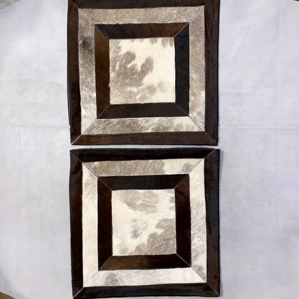 2- New Handmade Real Cowhide Leather Pillow/Cushion Covers Hair On#8116